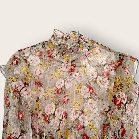 L.I.F.E Womens Blouse Sz XL Sheer Floral Print Romantic Swiftie Elastic Coquette - Picture 13 of 13